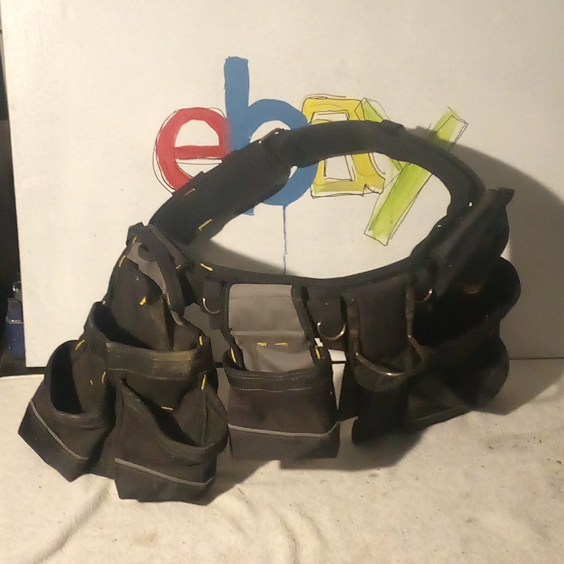 AWP Adjustable Fabric Tool Belt, Black/Gray, Multiple Pouches, Pockets, Holders