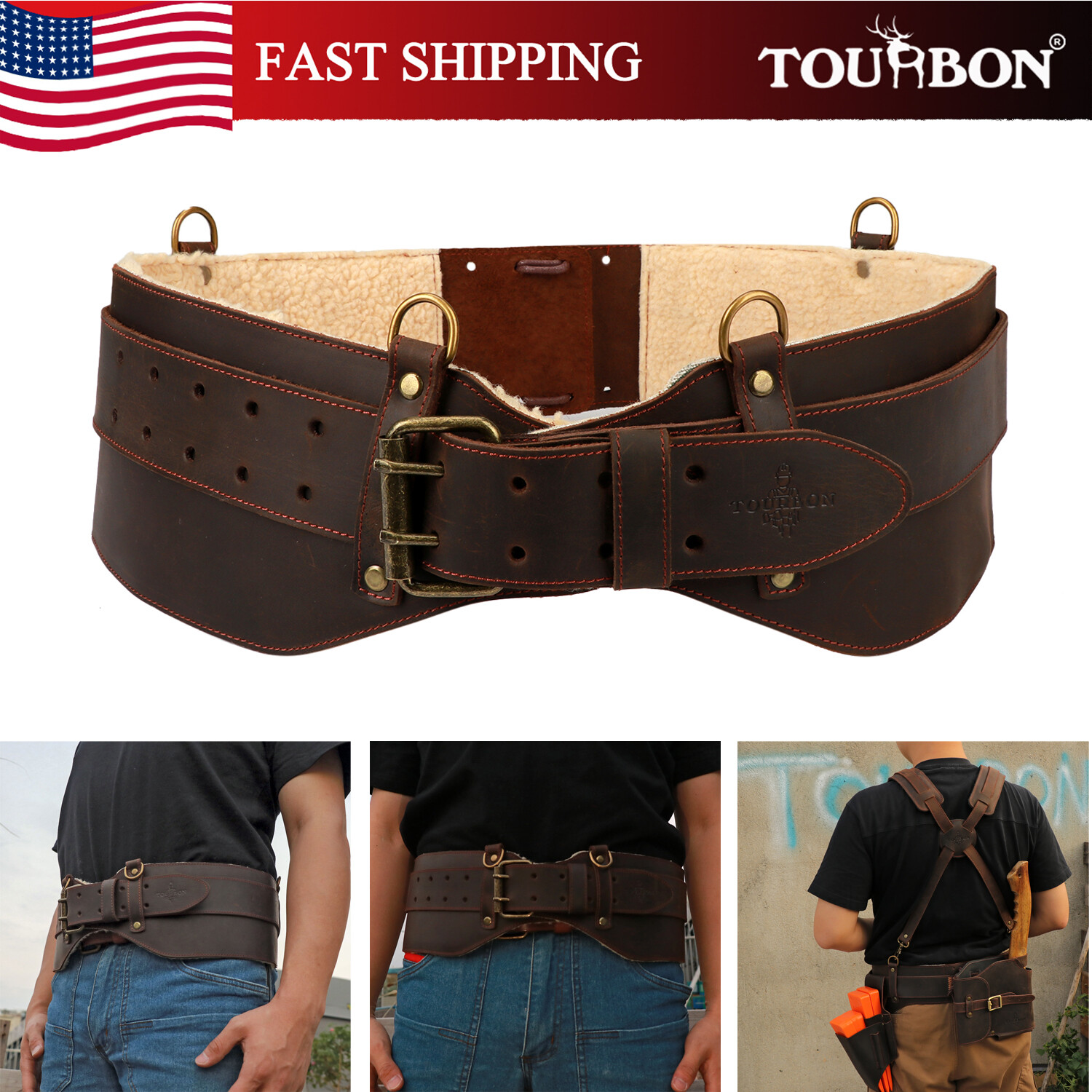 TOURBON Woodcutting Logging Belt Heavy Duty Felling Tools Carrier Soft Padded US