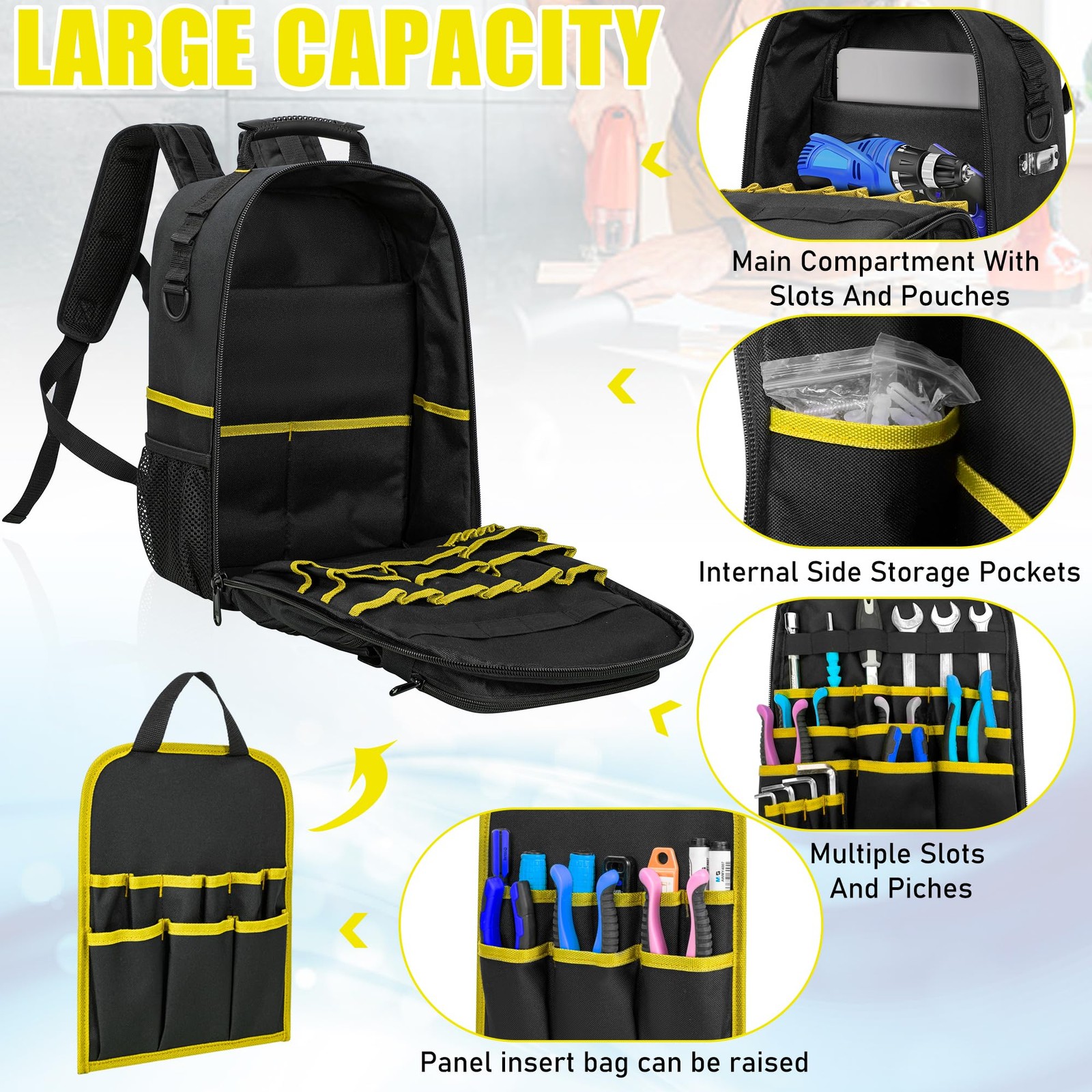 Heavy Duty Tool Backpack Padded Shoulder Removable Organizer WaterResistant