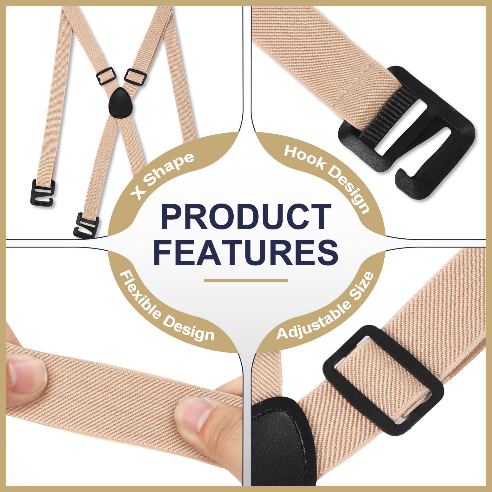Xtinmee 4 Pcs Hidden Suspenders for Men One Size, Beige