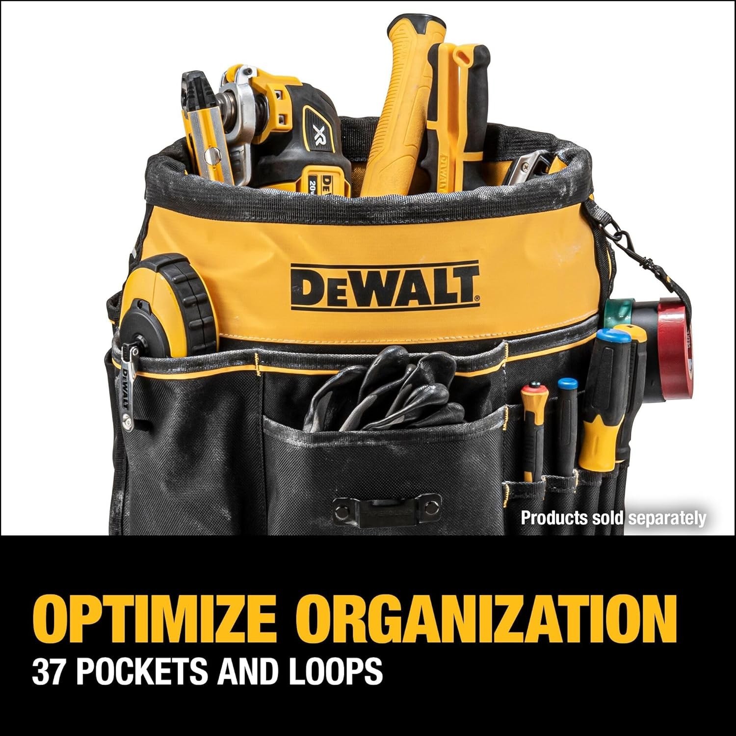 Tool Organizer 37 Pockets Loops 5-Gallon Bucket Fabric Jobsite Storage Bag