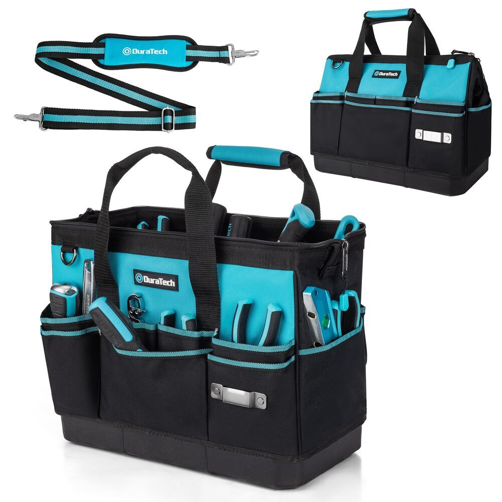 DURATECH 16″ Heavy Duty Tool Bag Tool Organizer Wide Open Mouth 18Pocket Toolbag
