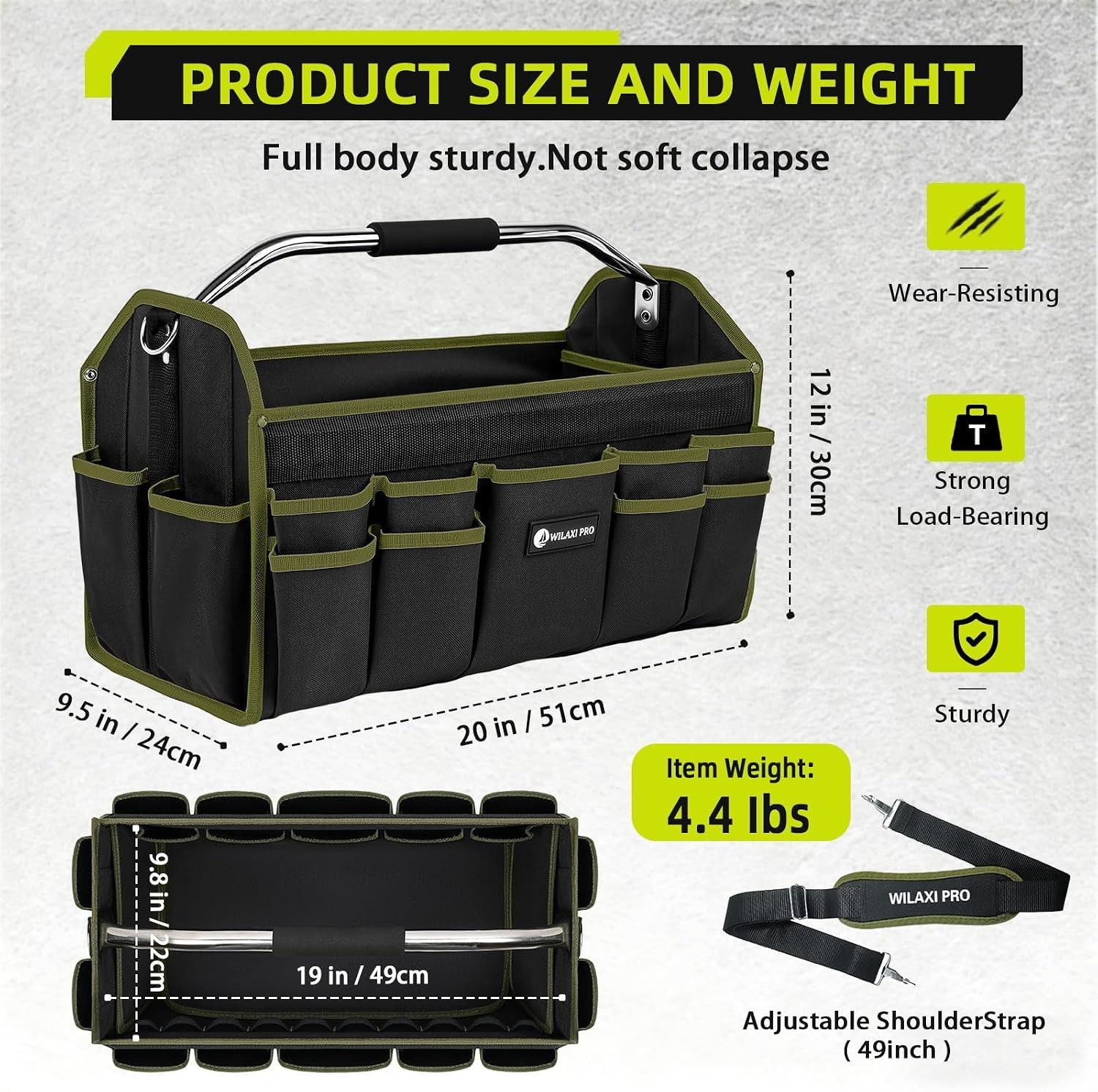 20in Foldable Open Top Tool Bags For Men Heavy Duty, Tool Carrier hard With H…