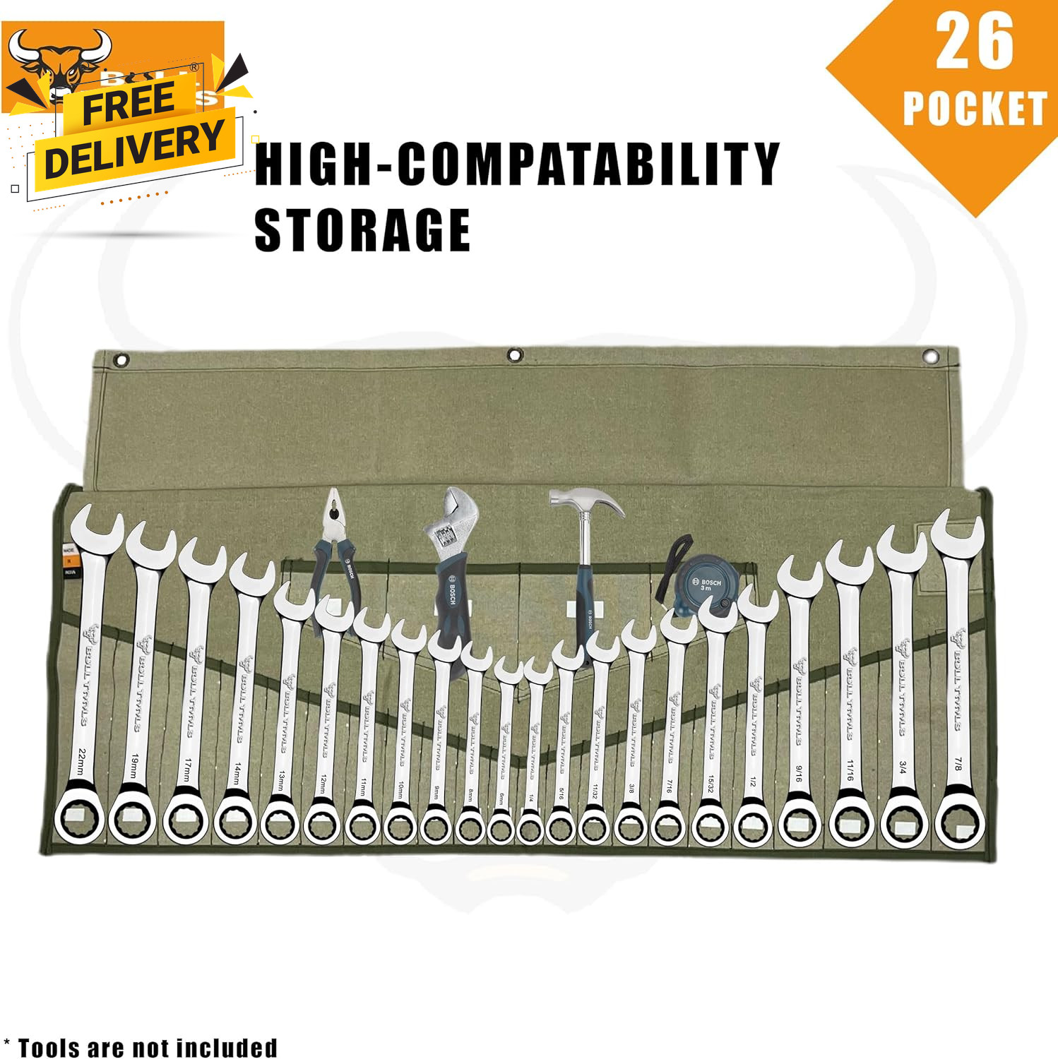 Wrench Roll 26 Pocket Tool Pouch Tool Bag Wrench Organizer Metric SAE
