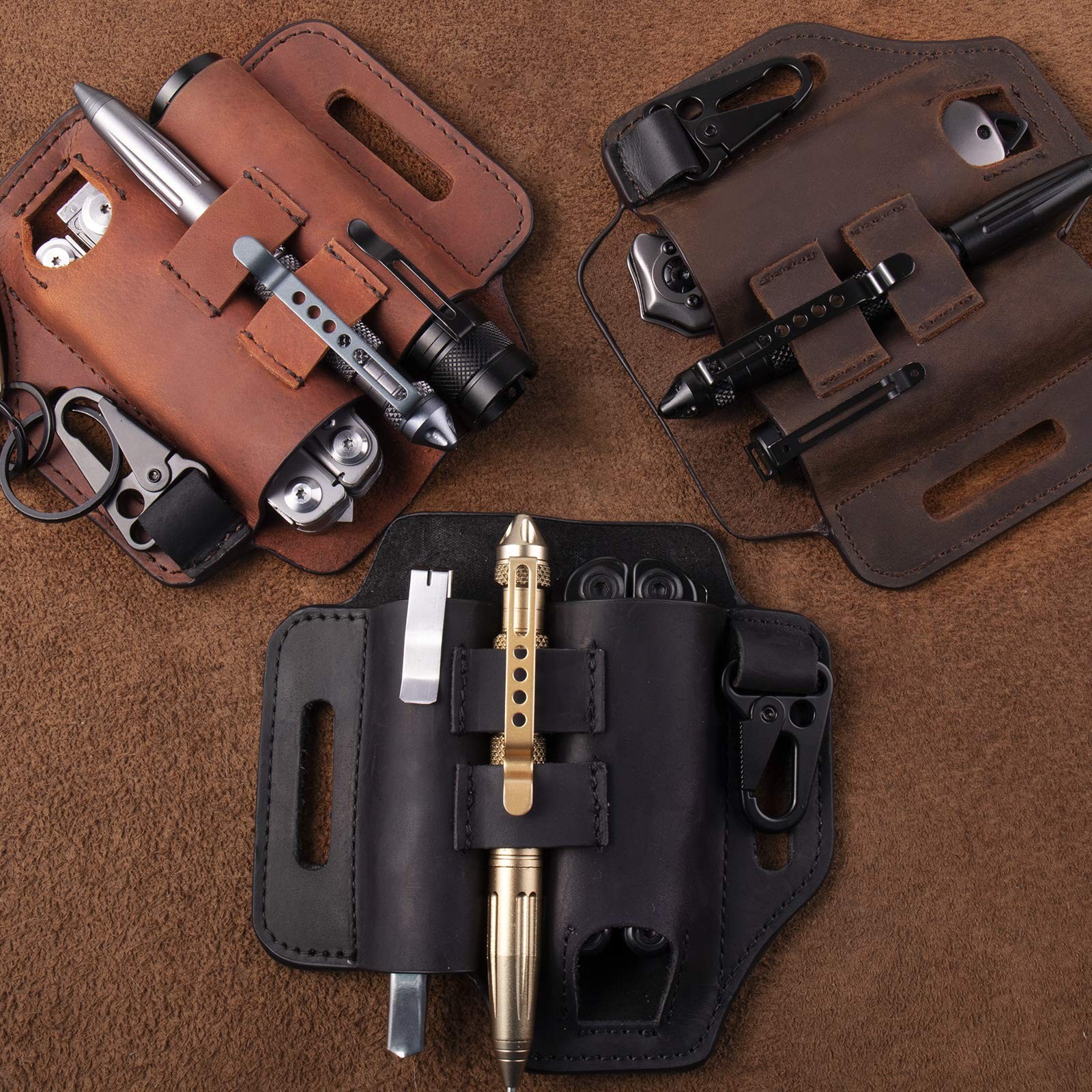 Gentlestache Multitool Belt Sheath, EDC Leather Medium, A-Dark Brown