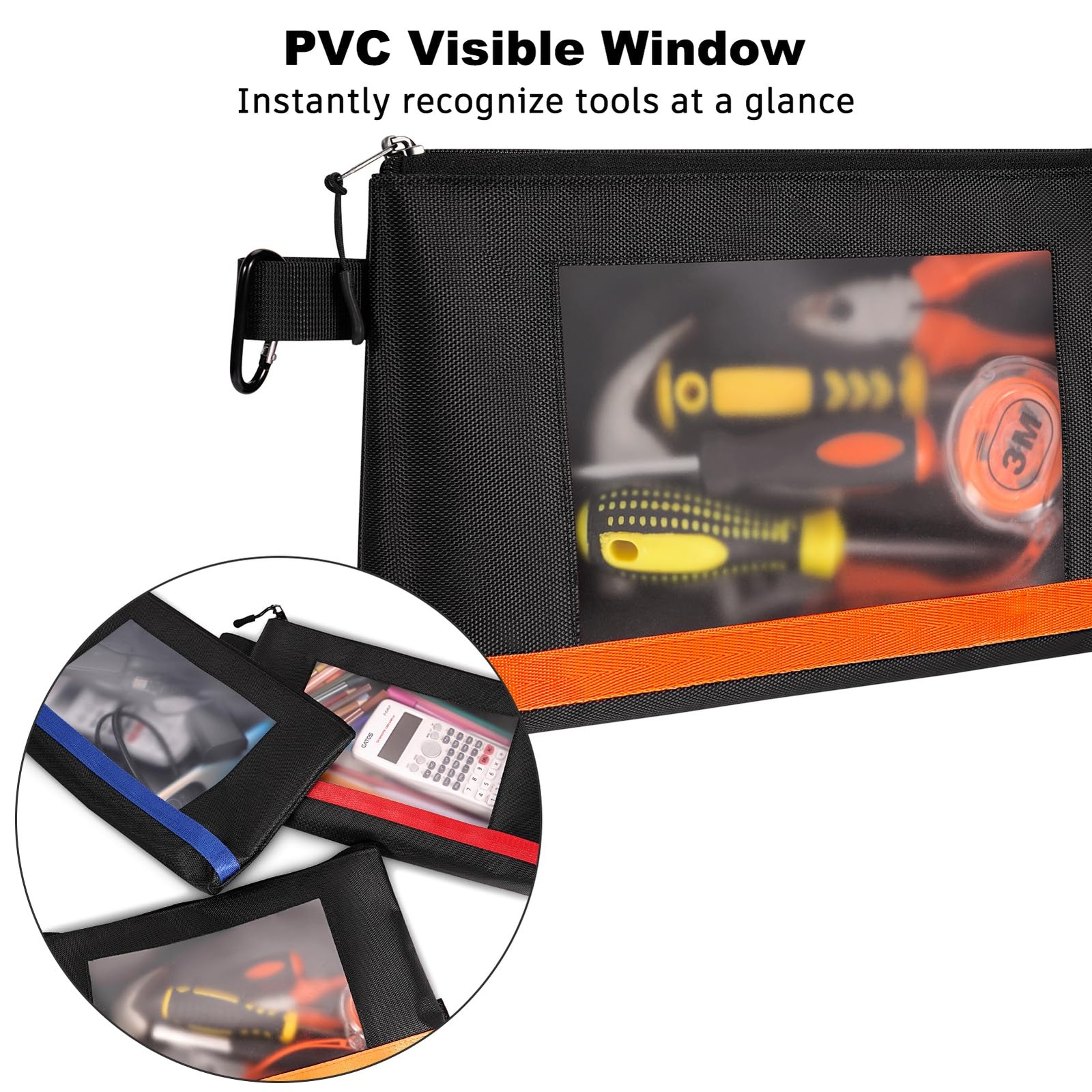 13″ Tool Pouches with Zipper, Heavy Duty Small Tool Bag with Visible Window, …