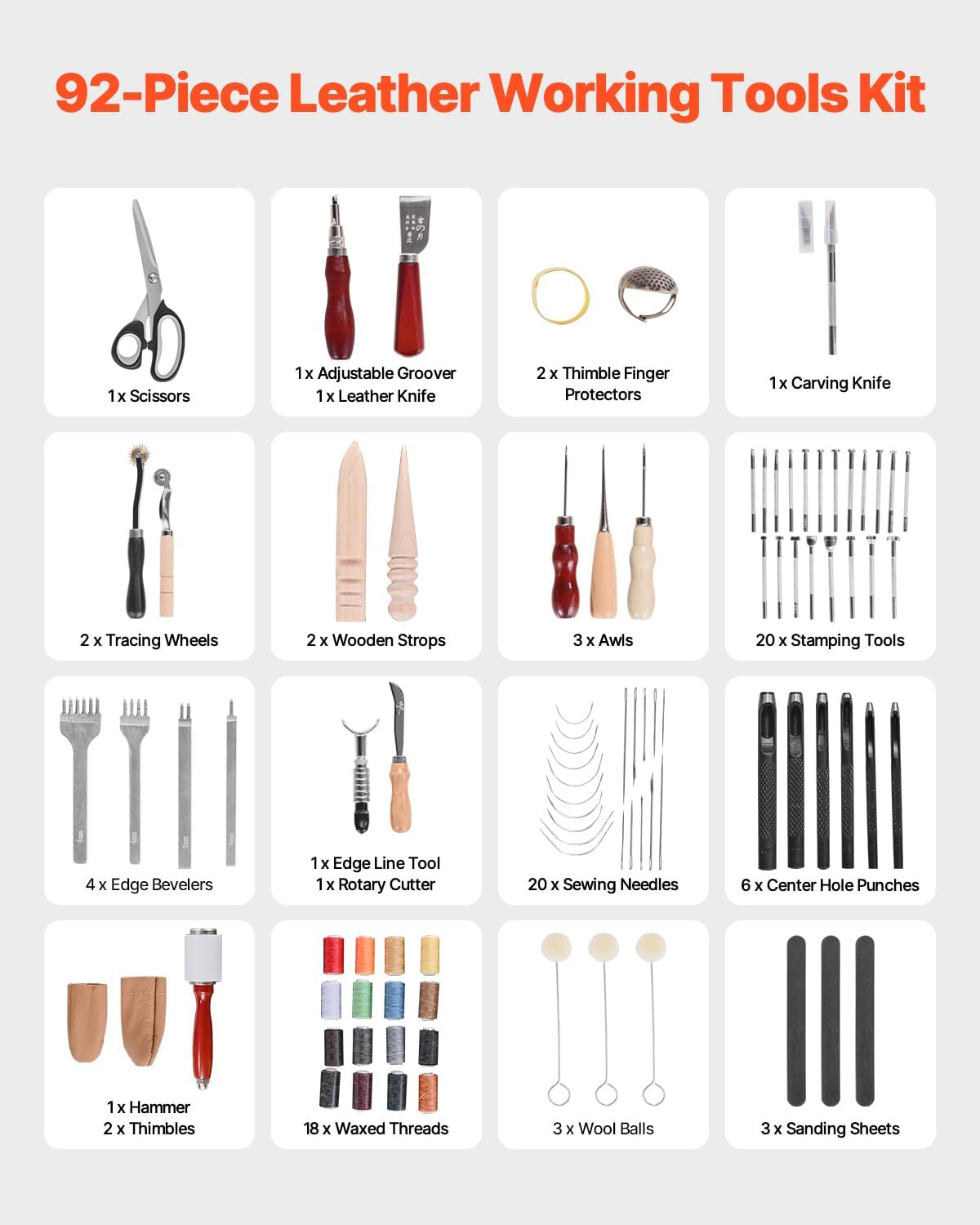 VEVOR Leather Working Tools Kit, 92 PCS with Portable Leather Storage Bag, Engra