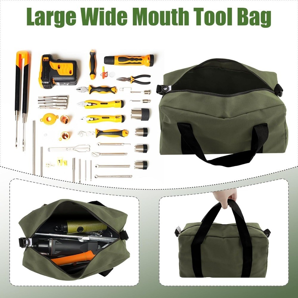 Small Tool Bag,Close Top Wide Mouth Tool Organizer Bag,Large Capacity Tool Bags