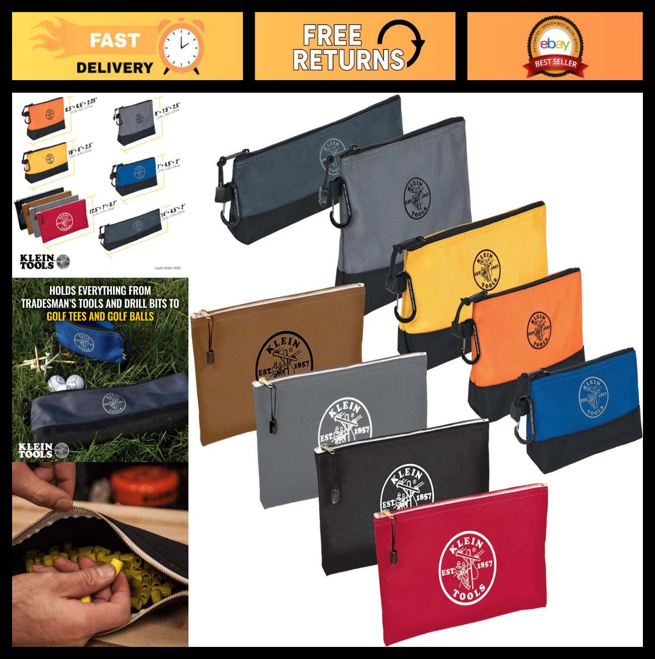 Zipper Tool Bag Set – 5 Water-Resistant Pouches & 4 Canvas Utility Bags, 9-Piece
