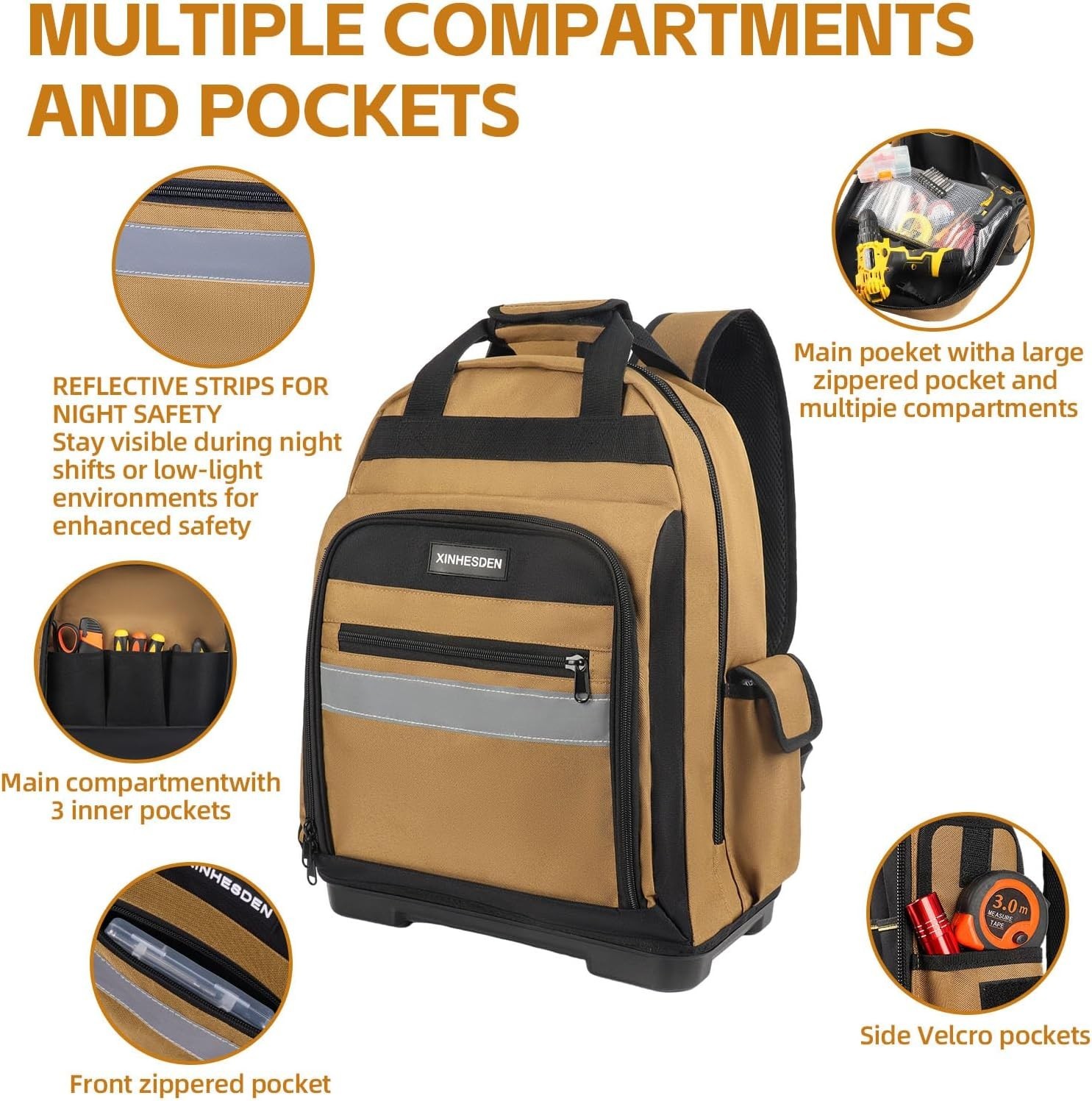 Tool Bag Backpack, Heavy Duty Tool Backpack Bag with Waterproof Molded Base, Ele