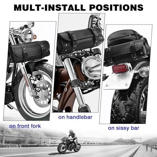 Motorcycle Tool Bag, Motorcycle Fork Bag PU Leather Large Black Crocodile