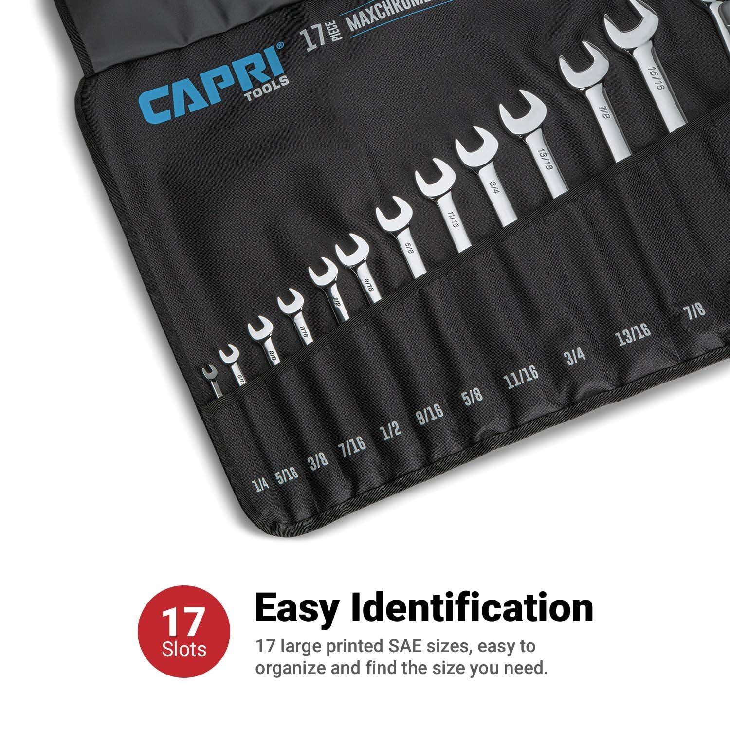 Capri Tools Wrench Roll Up Pouch, SAE, 17 Pockets, Standard Pocket, Black