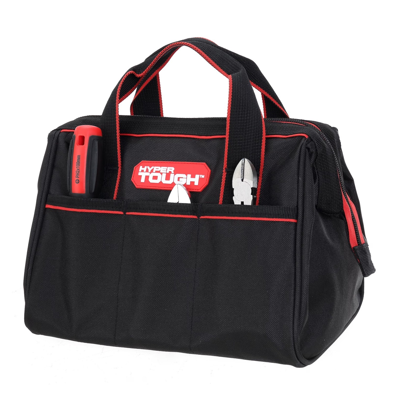 Hyper Tough 12-inch Polyester Tool Bag, with Full-Length Zipper Pack of 2