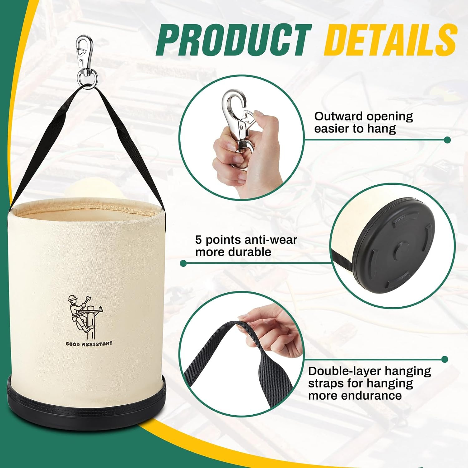 2 Pack 15″ X 12″ Canvas Tool Bucket Bag, Heavy Duty 150 Lbs Load Capacity, Truck