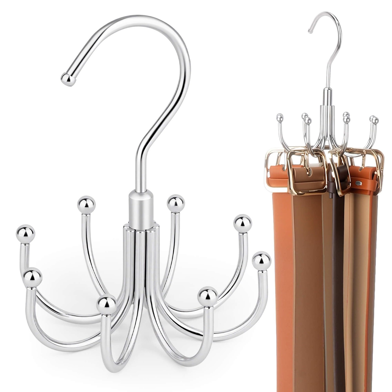 ZEDODIER Belt Organizer for Closet, 1 Pack–Round Hook Hanger, Silver