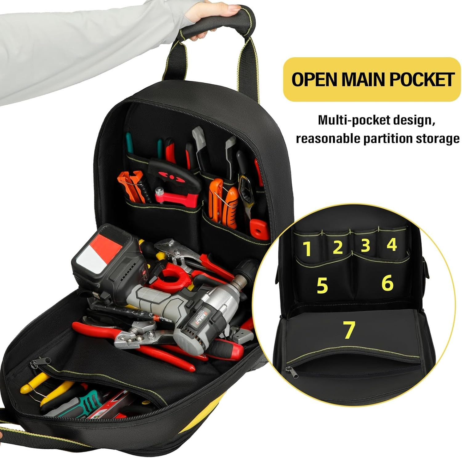 17in Heavy Duty Tool Backpack Waterproof Molded Base Electrician Work Bag