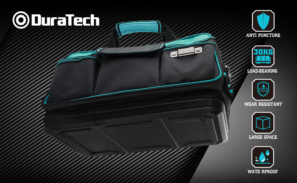 DURATECH 17″Wide Mouth Tool Bag Tool Bag Organizer WaterProof 840D Oxford Fabric