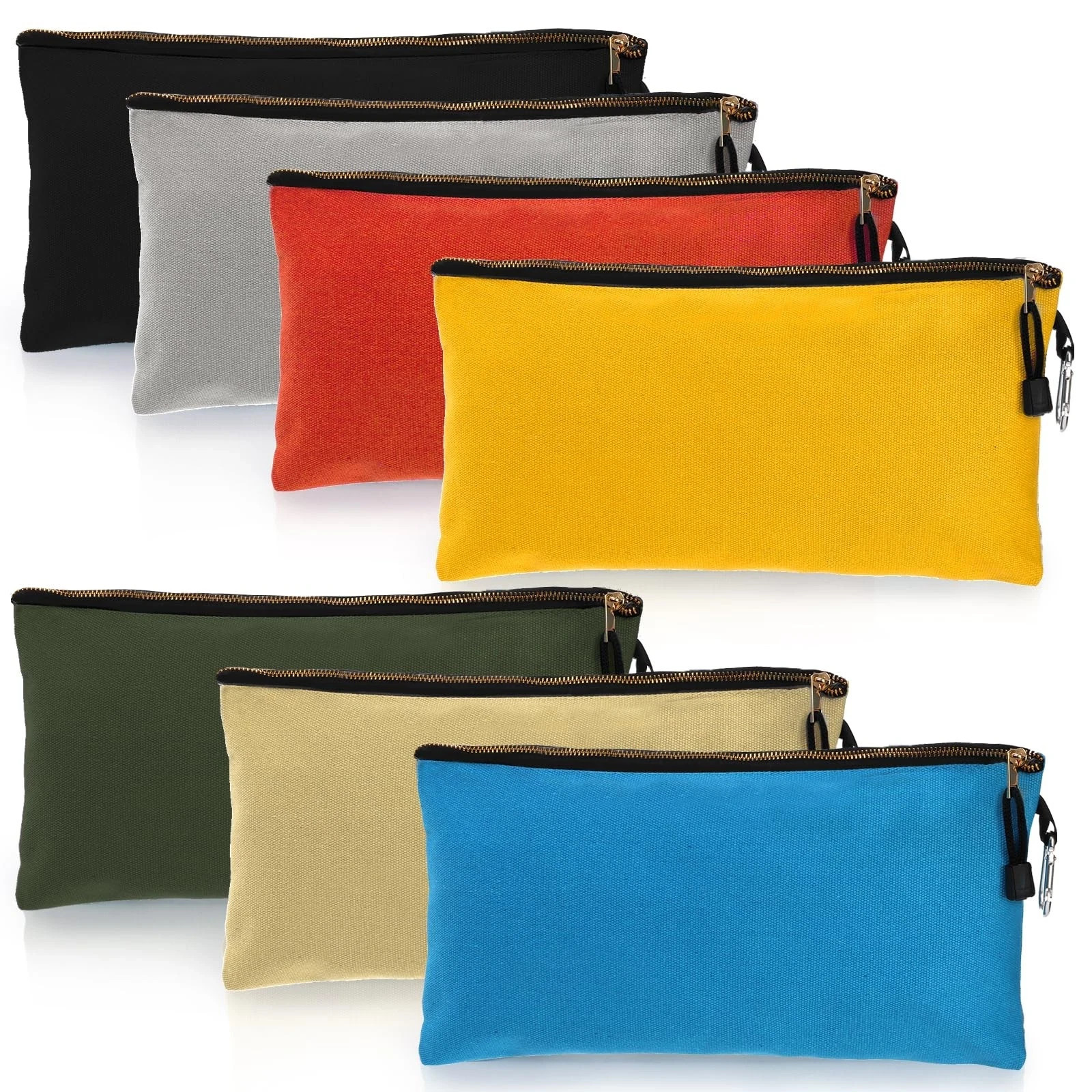 7 Pack Canvas Tool Pouch, 16 OZ Heavy Duty Zipper Utility Bags, 12″ x 7″ Mult…