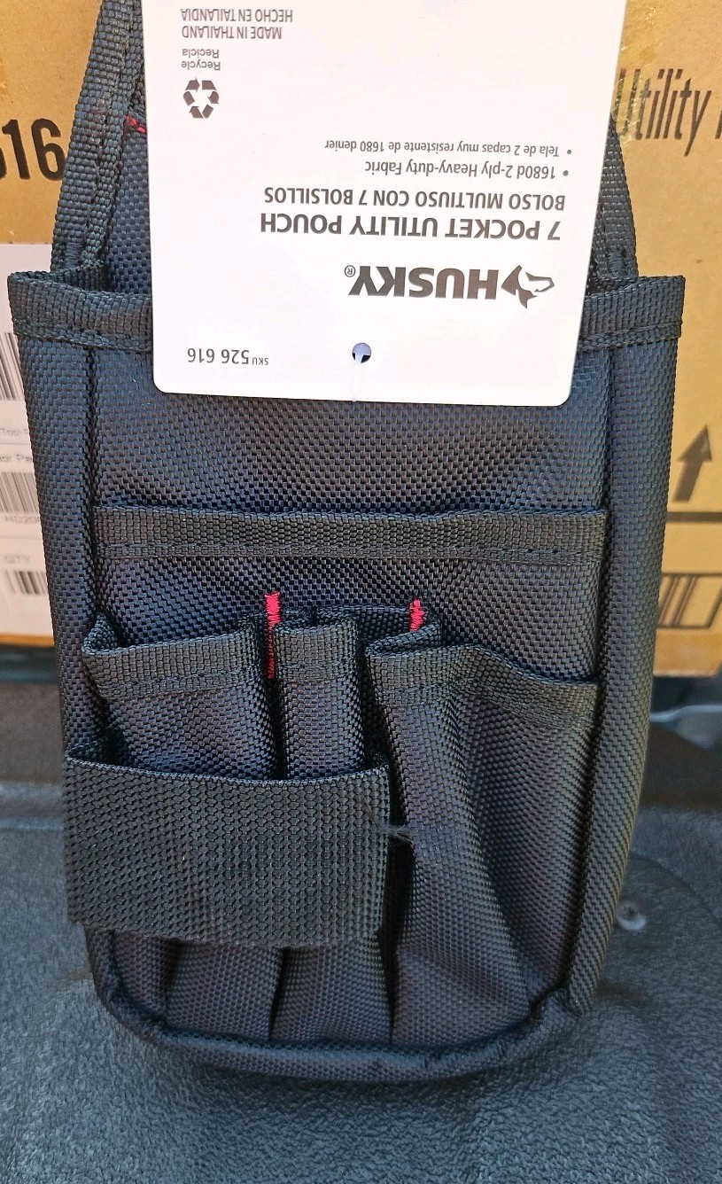 Husky 7 Heavy Duty Interior Storage Pocket Black Utility Tool Belt Pouch -2 Pk