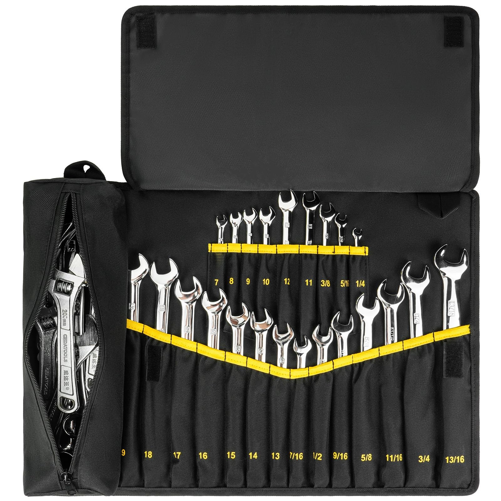 23+1 Pockets Wrench Roll Organizer Wrench Roll Up Pouch Heavy Duty Tool Roll for