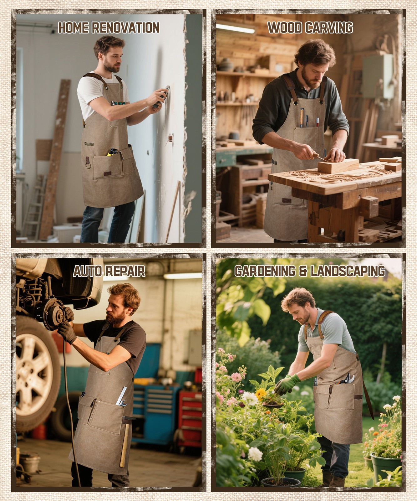 Durable Working Workshop Bib Apron For Carpenter Electrician With 9 Tool Pockets