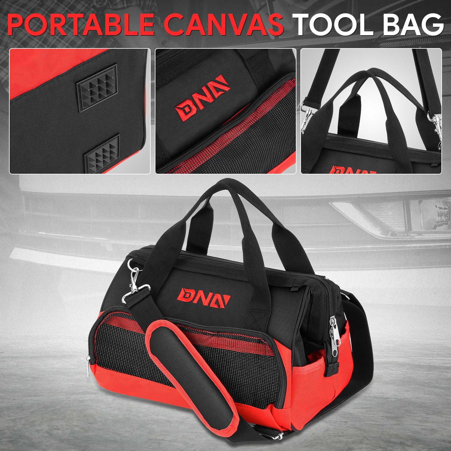 12in Waterproof Heavy Duty Canvas Storage Tool Bag w/ Adjustable Shoulder Strap