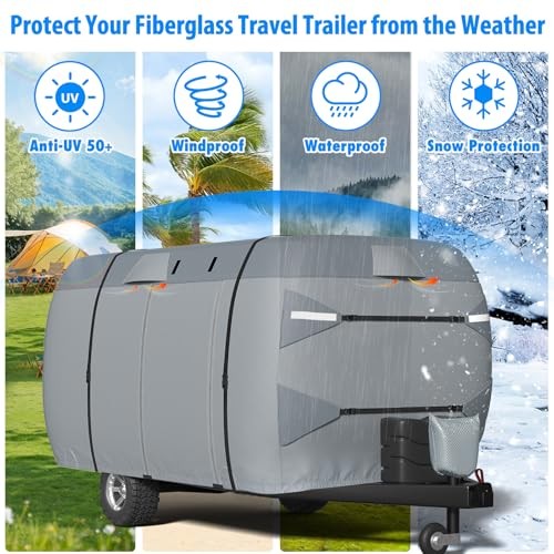 Fiberglass Travel Trailer Cover 8-10ft, 7 Layers Top Heavy Duty Fiberglass