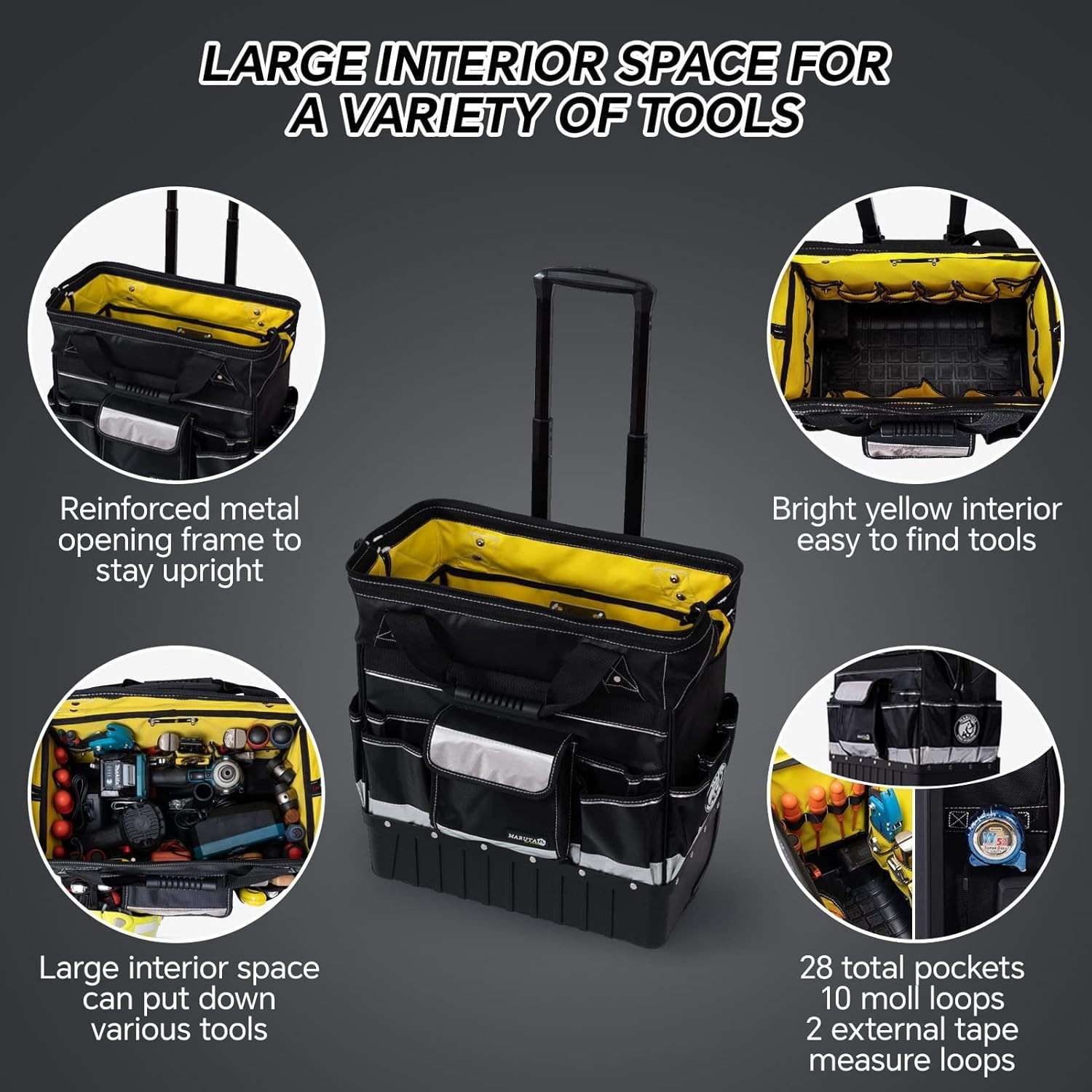 18” Rolling Tool Bag, Waterproof Tool Bag with Wheels, Portable Storage Organiz