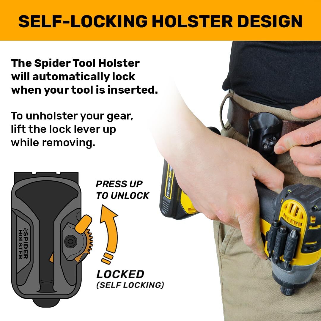 Self-Locking Universal Tool Holster with Quick Draw for Any Tool Belt