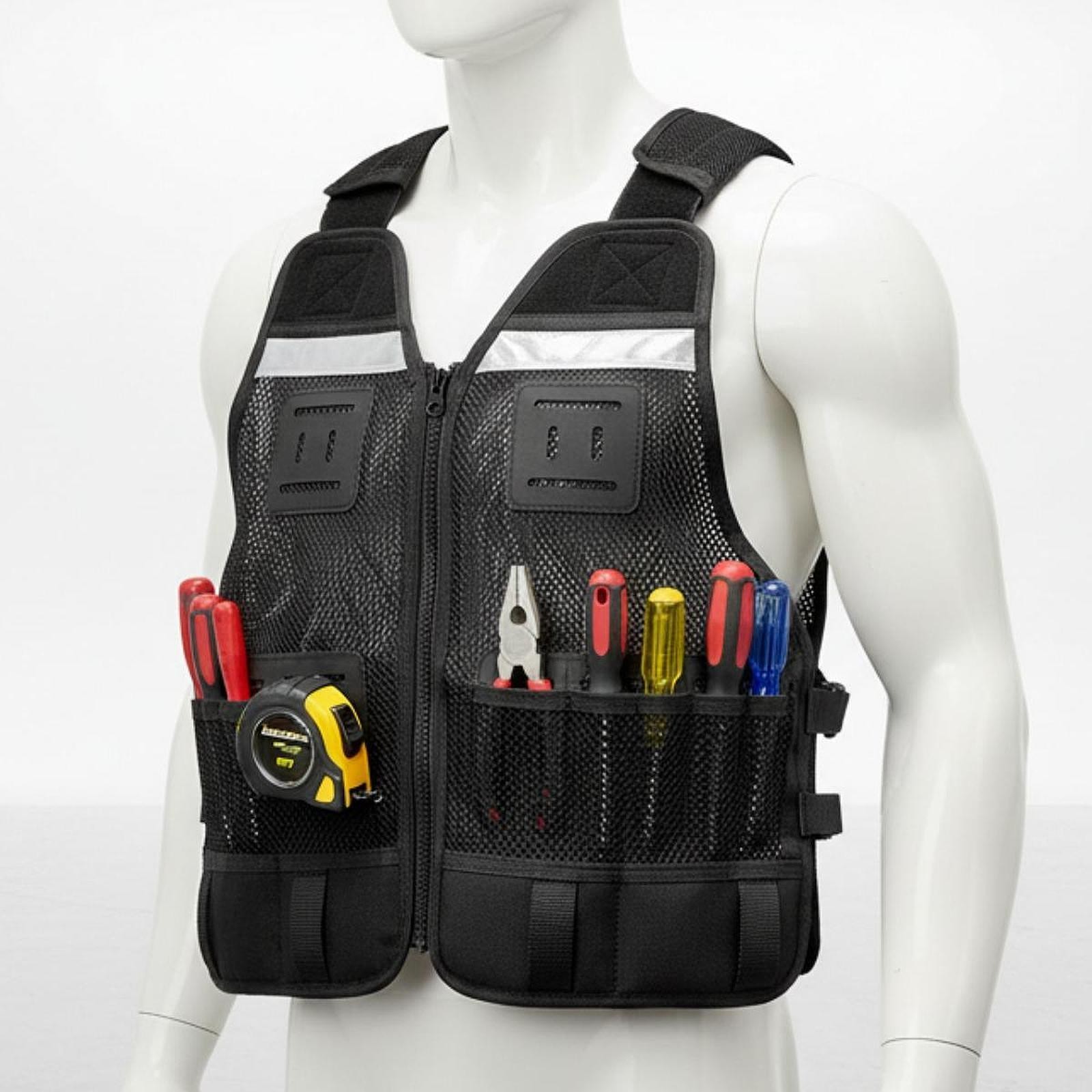 Tool Vest Electrician Maintenance Sturdy High Performance with Pockets Black