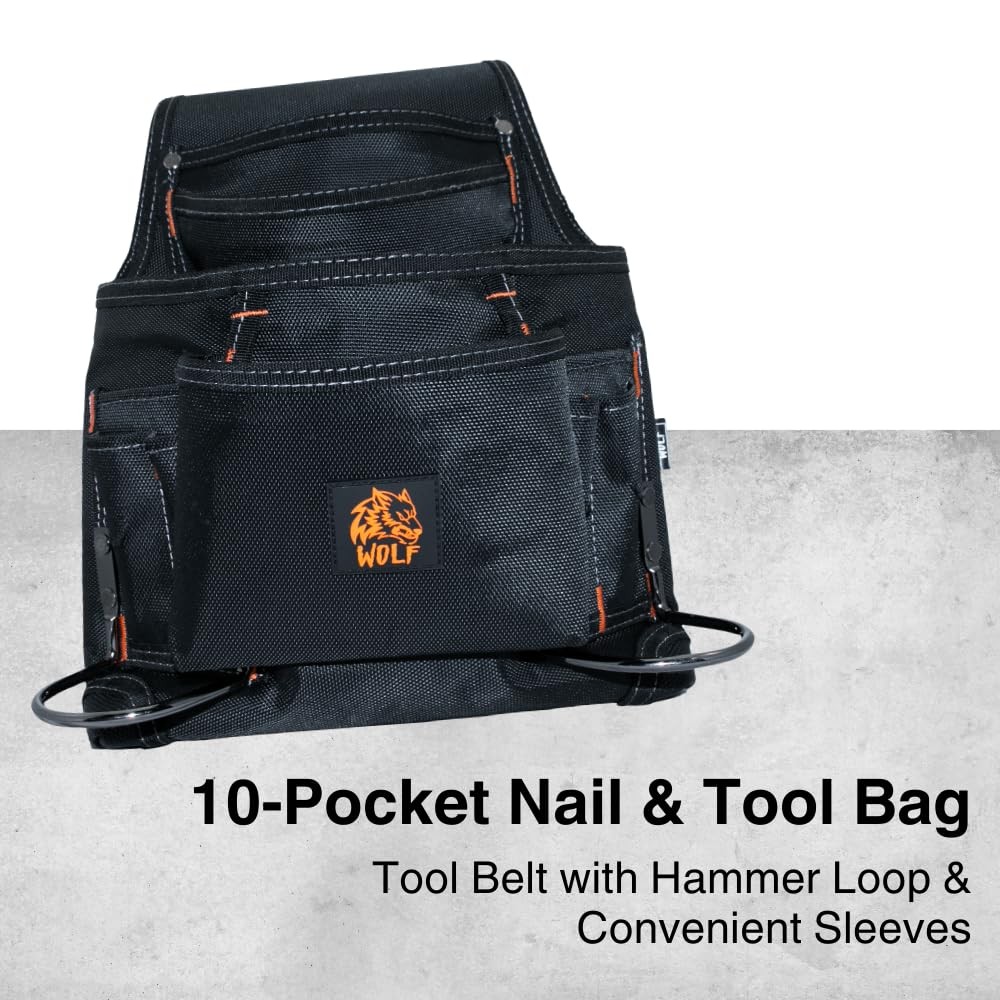 Carpenters Heavy Duty Ballistic 10Pocket Nail Tool Bag Handyman Contractor