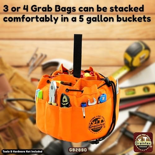 Durable Small Orange Tool Bag with Multiple Pockets and Drawstring Closure