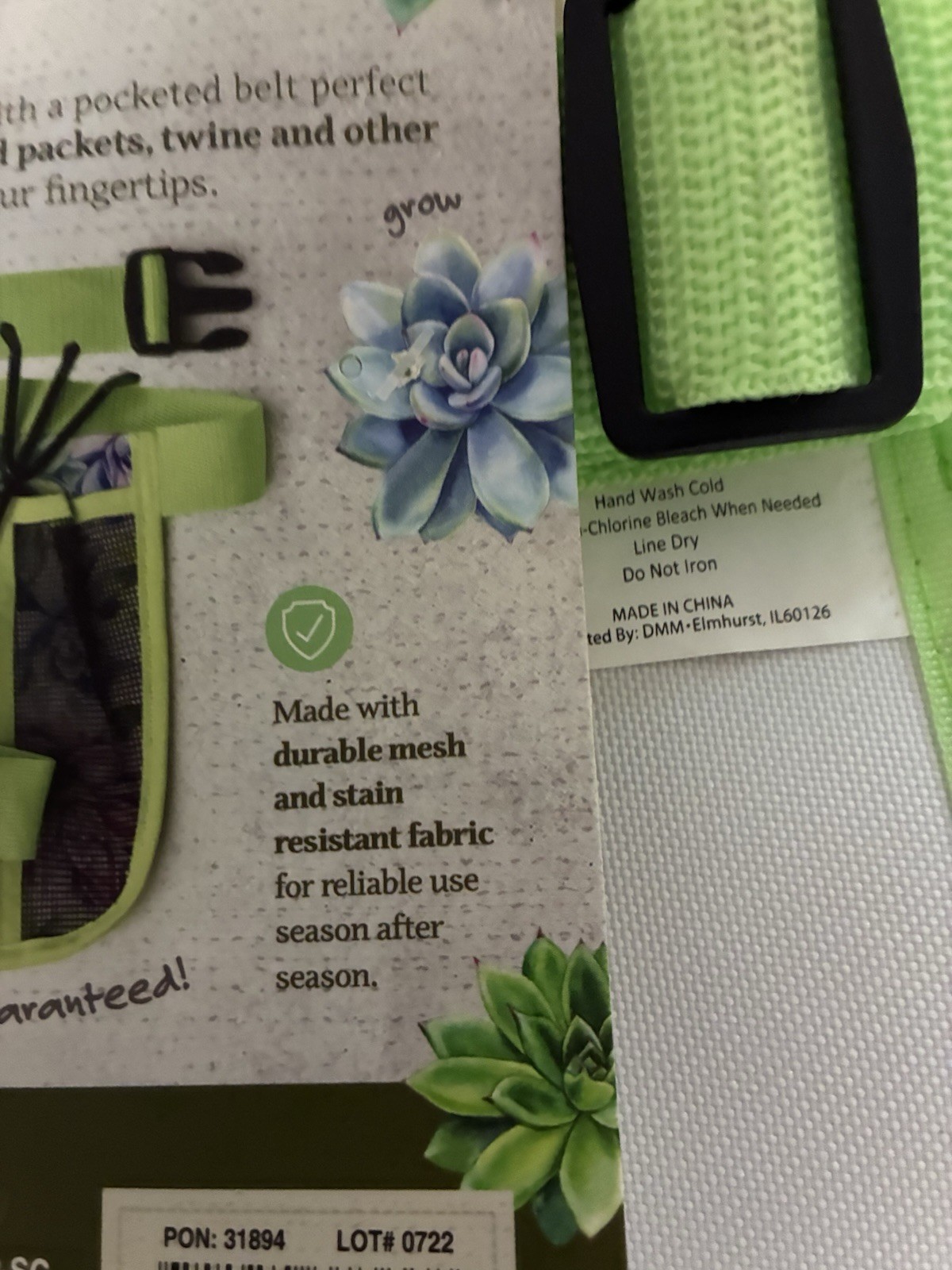 Seed & Sprout Gardening Adj Tool Belt, Durable Mesh, Pockets , Util. Conn NEW
