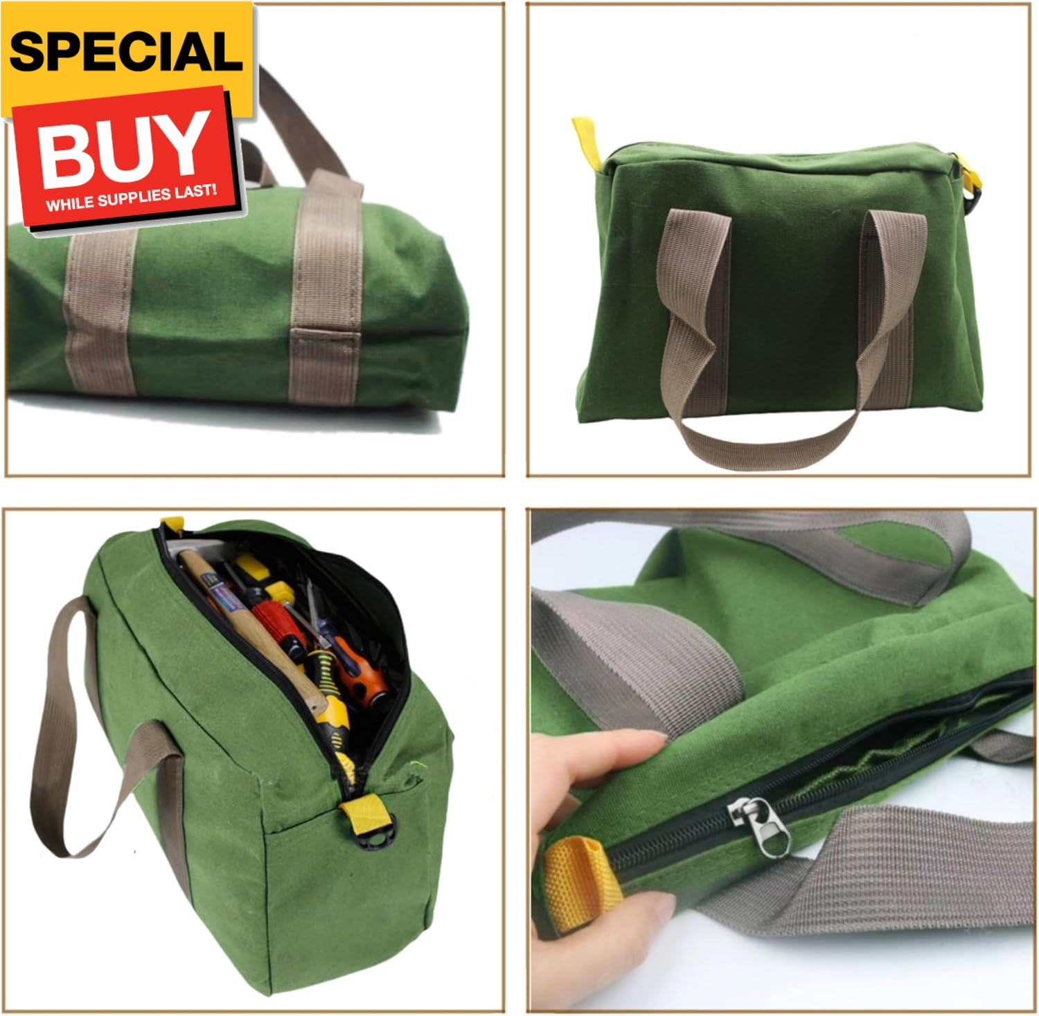 Canvas Wide Mouth Tool Bag, Large Capacity Tool Bags for Men, Portable Home Tool