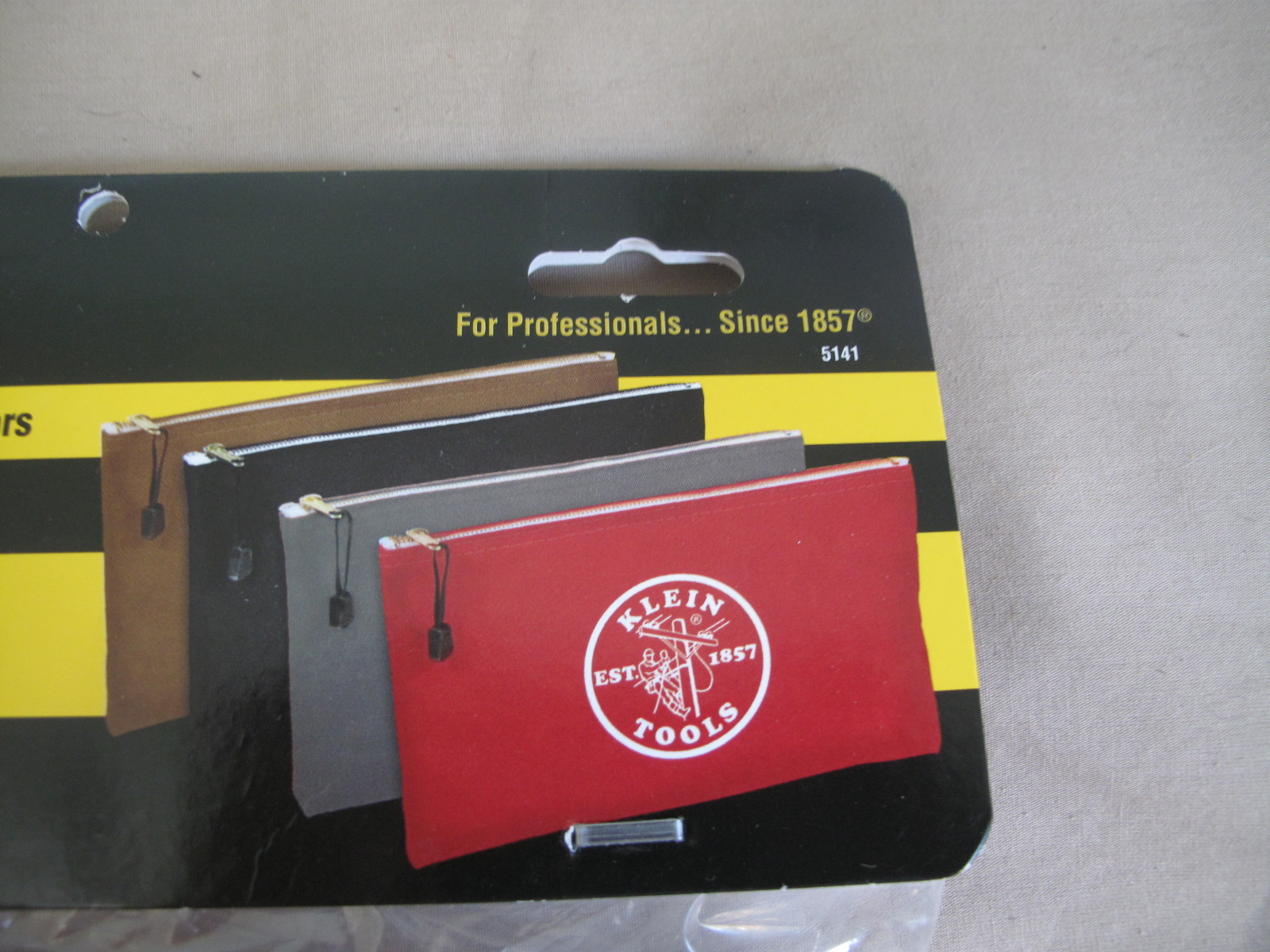 (1) NEW Klein Tools Canvas Zipper Bag 4-pack 12-1/2″ x 7″ Red Gray Brown Black