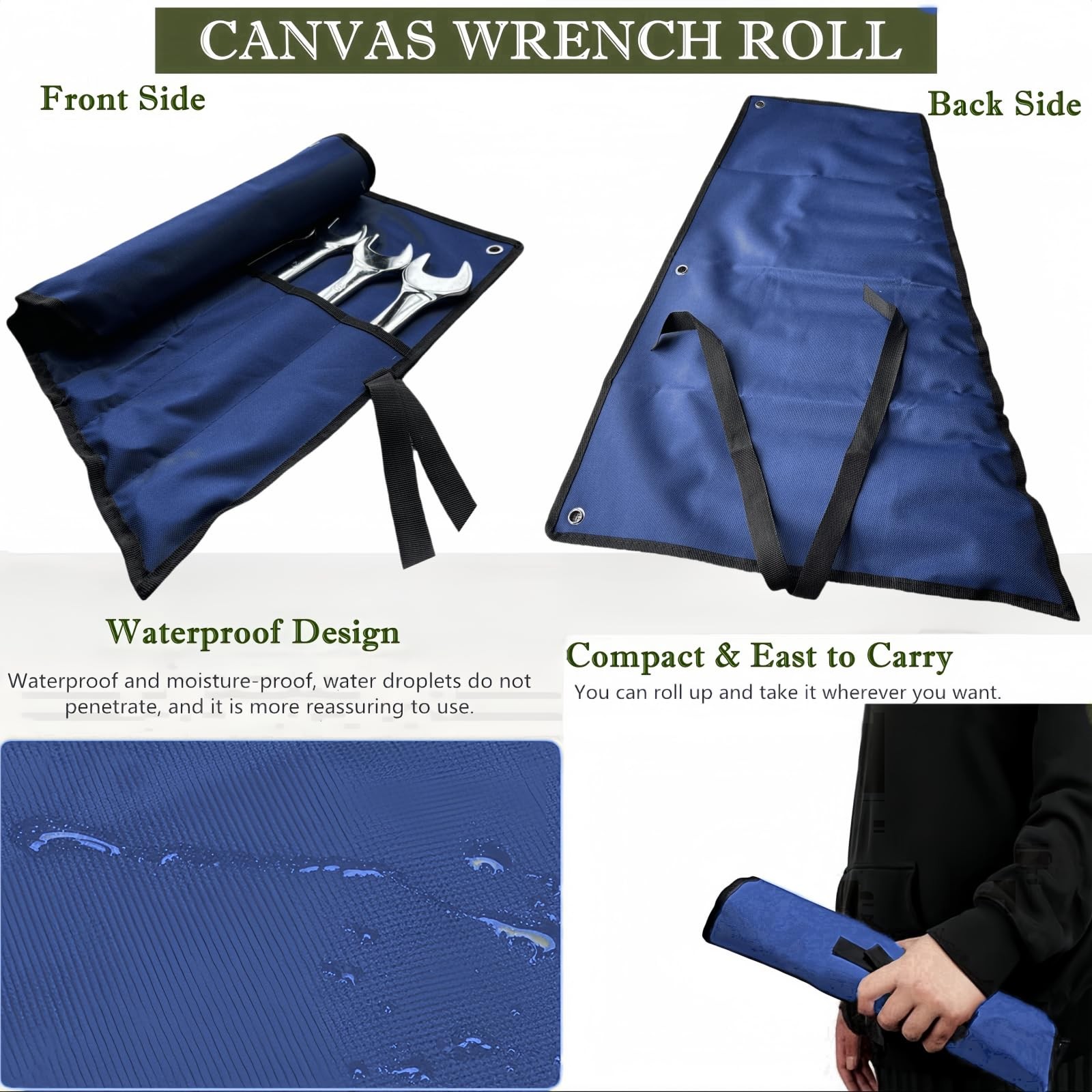 BLIRITEL 16 Pockets Wrench Roll Up Pouch, 25.6 x 18 x 1 inches, Blue