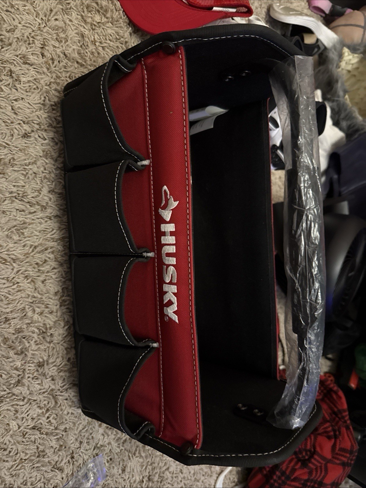 Husky Tool Tote Fabric With Handle Black Red Single Bag Organizer 1 Item