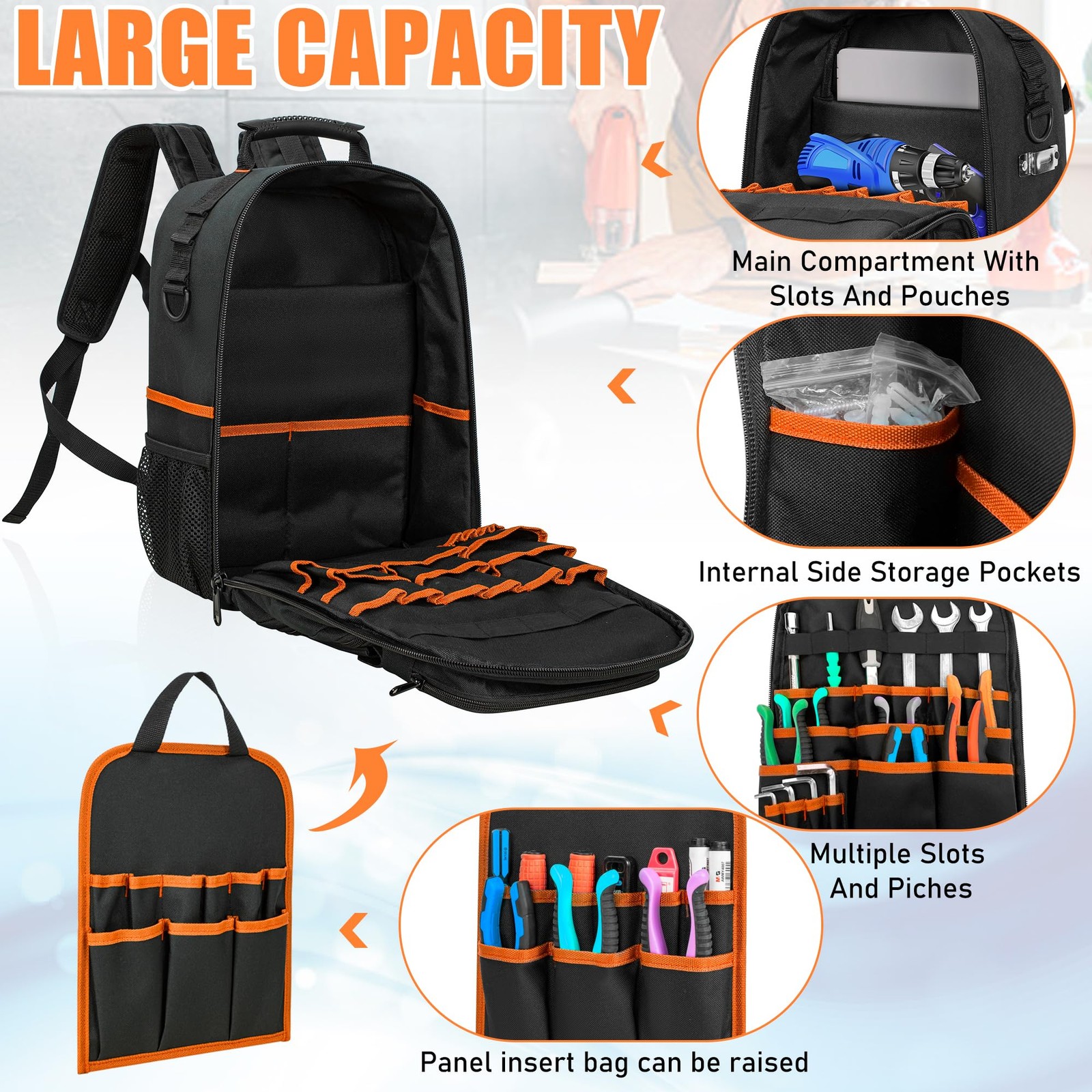 Tool Backpack, Heavy Duty Tool Bag with Padded Shoulder and Removable Tool Or…