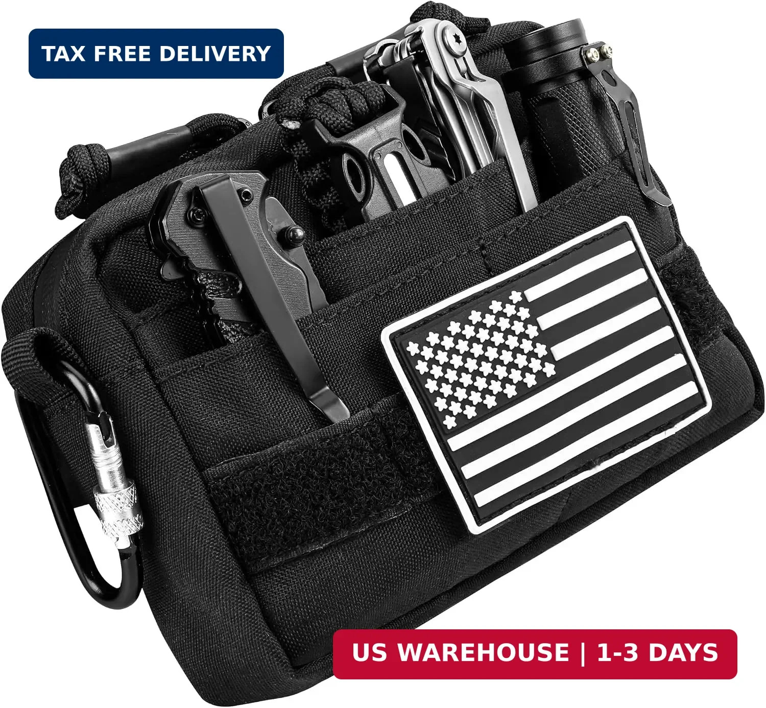 Small Belt Bag for Men Water Resistant EDC Pocket Organizer USA Flag Hiking Work