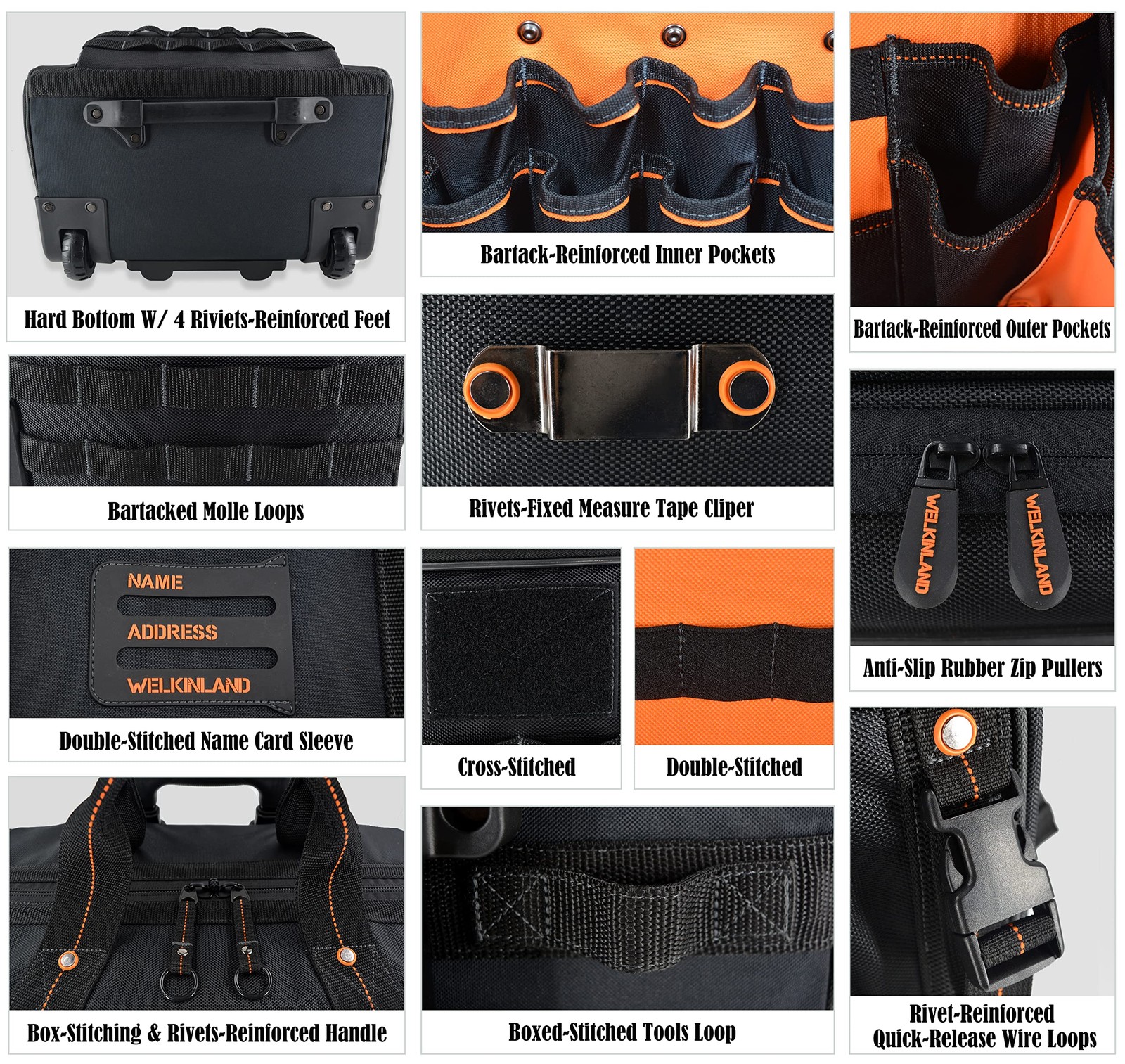 Welkinland 46Pockets-26 Rolling Tool Bag Tools Bag Wheels Rolling Tote Bag Tool