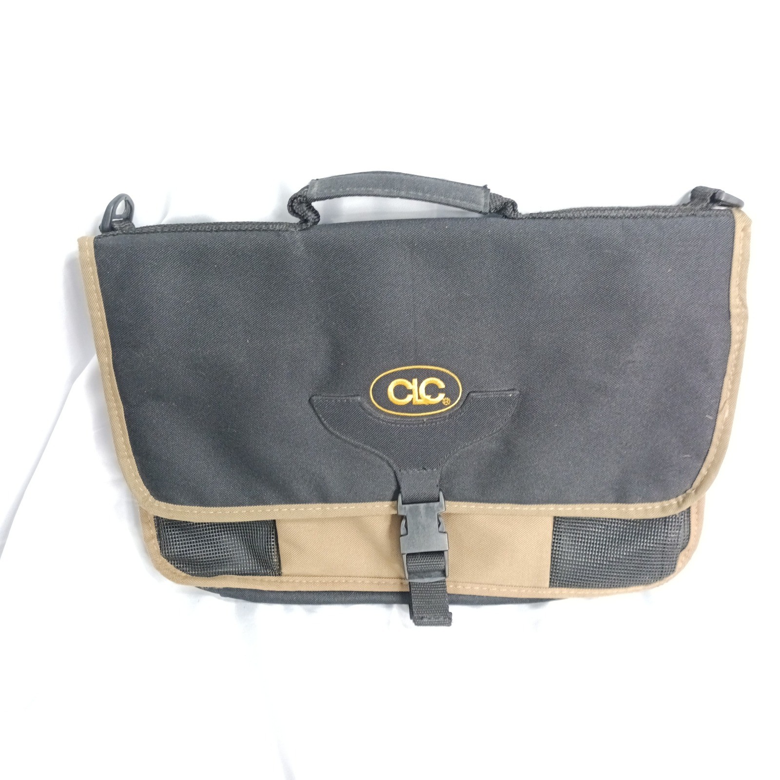 CLC Custom Leathercraft Black Tan Canvas Tool Organizer Messenger Bag 16×13 s12