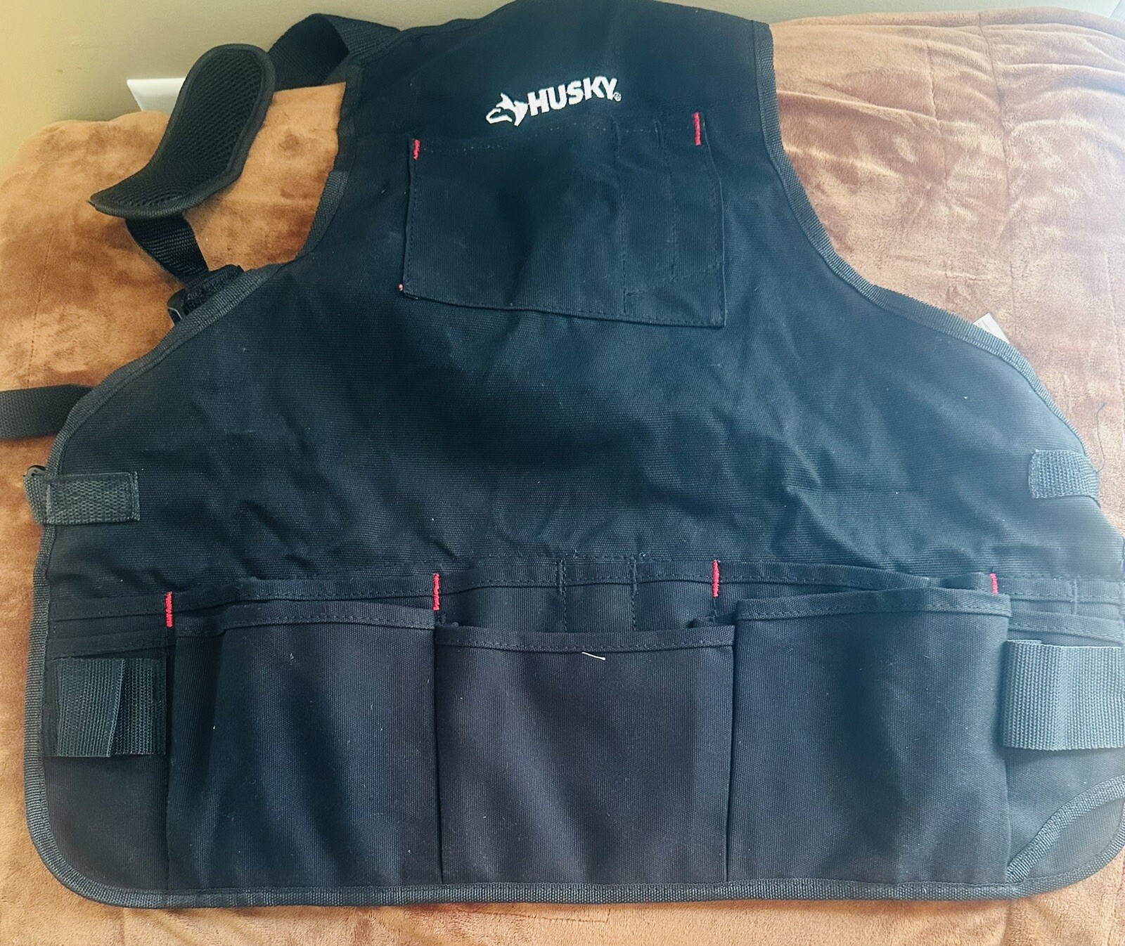Husky Tools 23 Inch 16 Pocket Black Canvas Bib Tool Apron Workshop Equipment