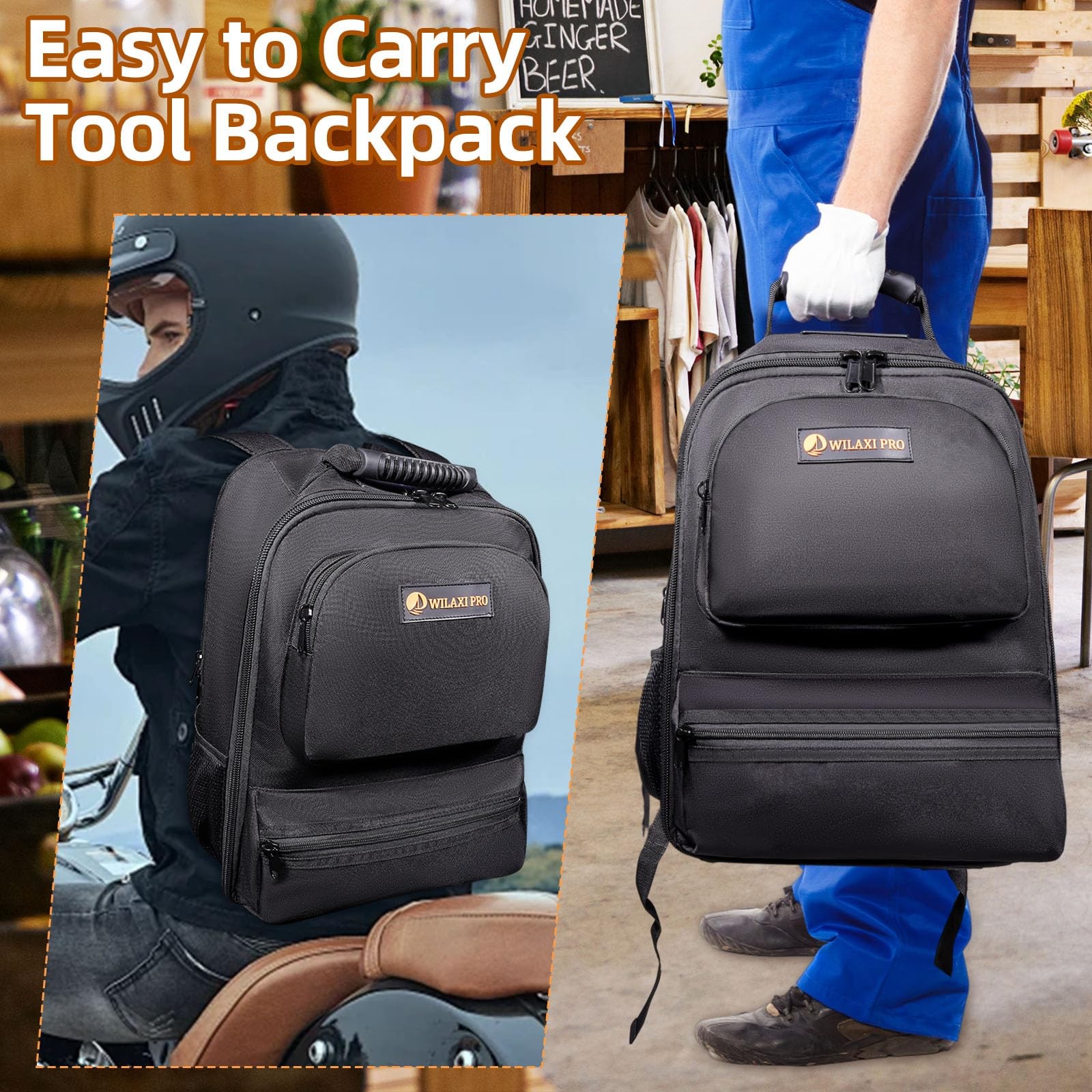 Heavy Duty Tool Bag Backpack 1680D Waterproof Oxford Fabric with Non-Slip Sil…