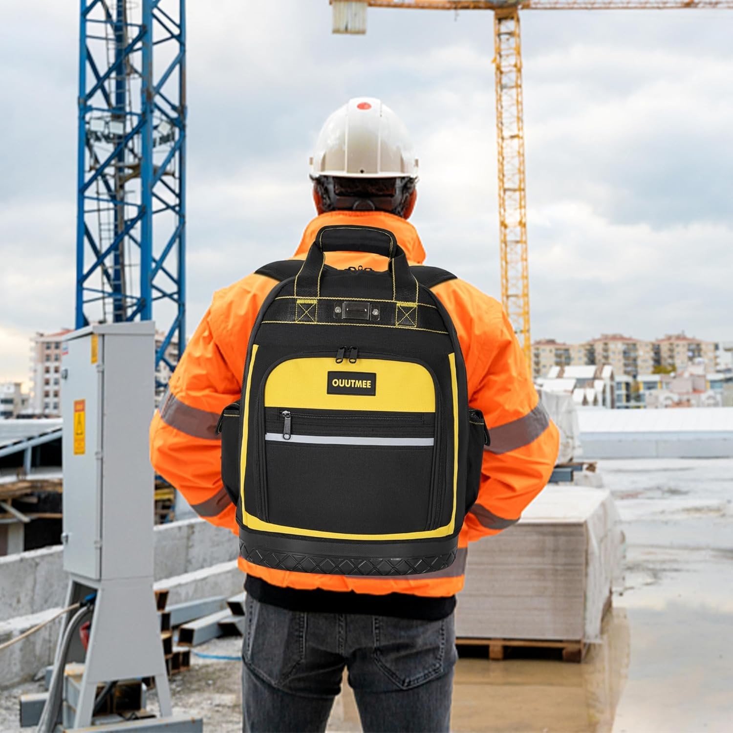 17″ Tool Backpack with Multi Pockets Water Resistant Hard Bottom Bag