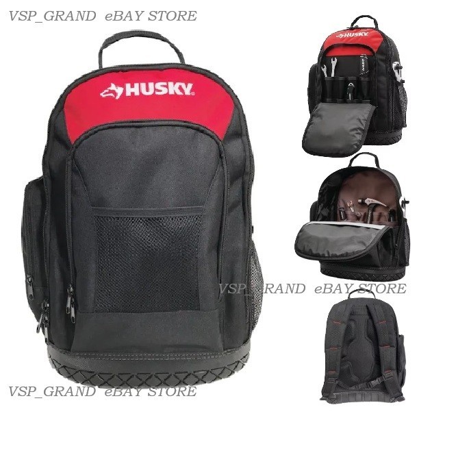 HUSKY 21-POCKETS HEAVY DUTY WORK TOOL WATERPROOF BACKPACK W/ PADDED BACK STRAPS