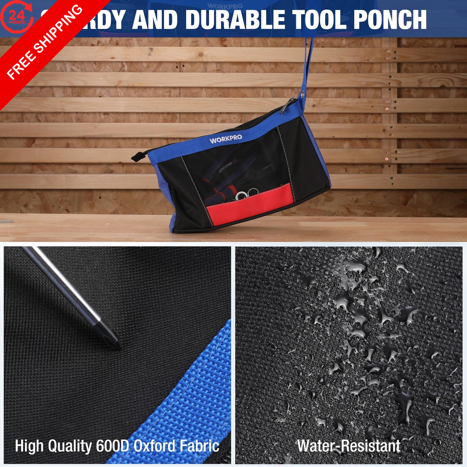 WORKPRO 12″ Tool Pouches with Zipper, Heavy-Duty Small Bag, 12″, Black