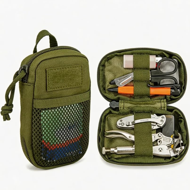 Small EDC Pocket Organizer Tool Bag, 3 Pockets 1 Mesh Bag & 11 Elastic Organi…
