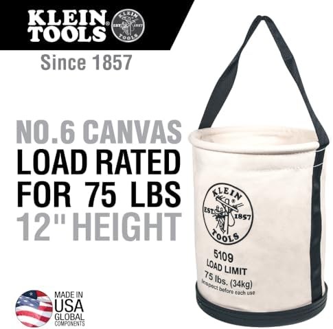 Klein Tools 5109 Canvas Bucket, Wide-Opening Straight-Wall Tool Bucket is Made o
