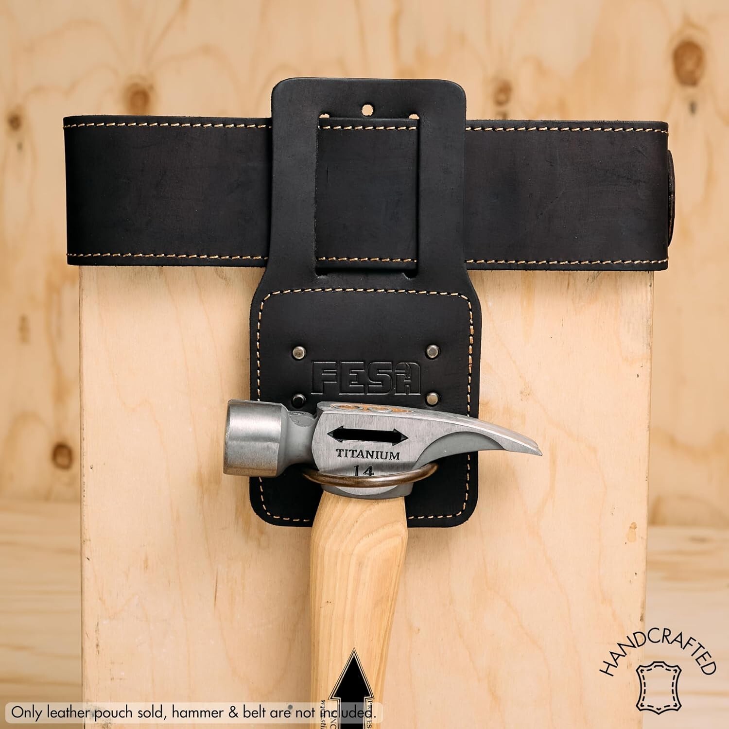 Leather Hammer Holder, Top Grain Leather, Steel Hammer Loop, Handcrafted