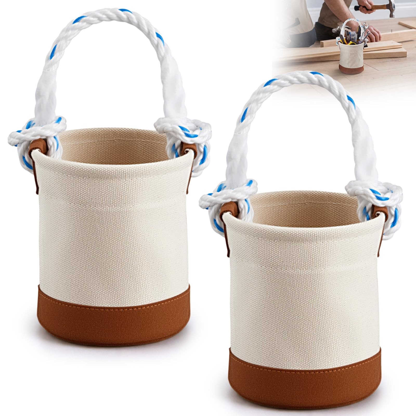 2 Pcs Mini Tool Buckets 6″ x 4.5″, All-Purpose Tool Bucket with Leather-Botto…
